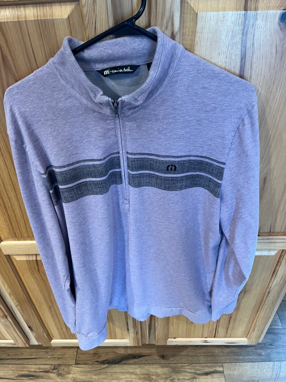 Travis Mathew Lavender Quarter-Zip Pullover with Gray Chest Stripes
